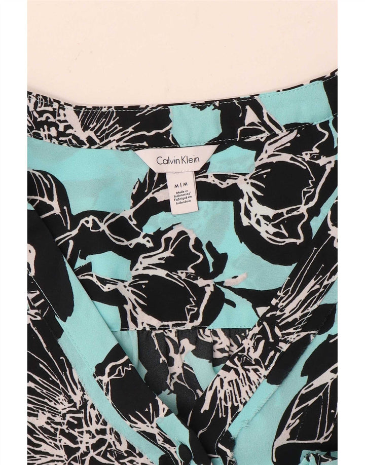 Calvin Klein Womens Shirt Blouse UK 14 Medium Blue Floral