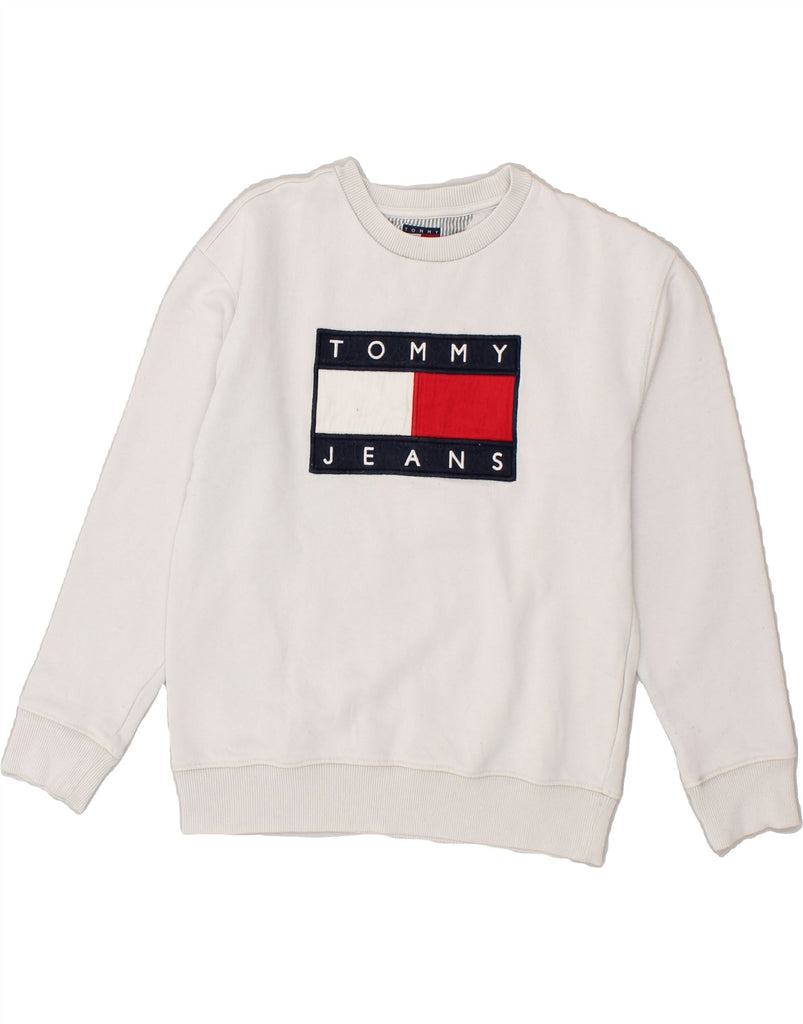 TOMMY HILFIGER Boys Graphic Sweatshirt Jumper 11-12 Years White Cotton | Vintage Tommy Hilfiger | Thrift | Second-Hand Tommy Hilfiger | Used Clothing | Messina Hembry 