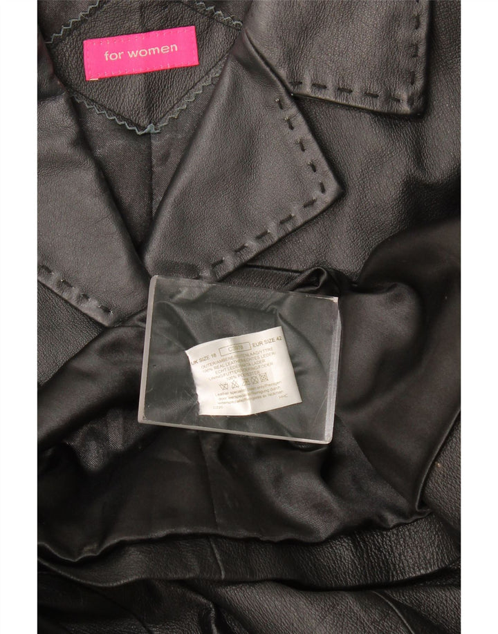 Vintage Womens Leather Coat UK 16 Large Black Leather