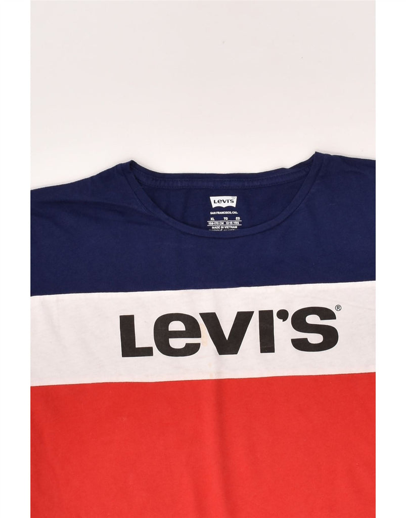 LEVI'S Boys Graphic Top Long Sleeve 13-14 Years XL Navy Blue Colourblock | Vintage Levi's | Thrift | Second-Hand Levi's | Used Clothing | Messina Hembry 