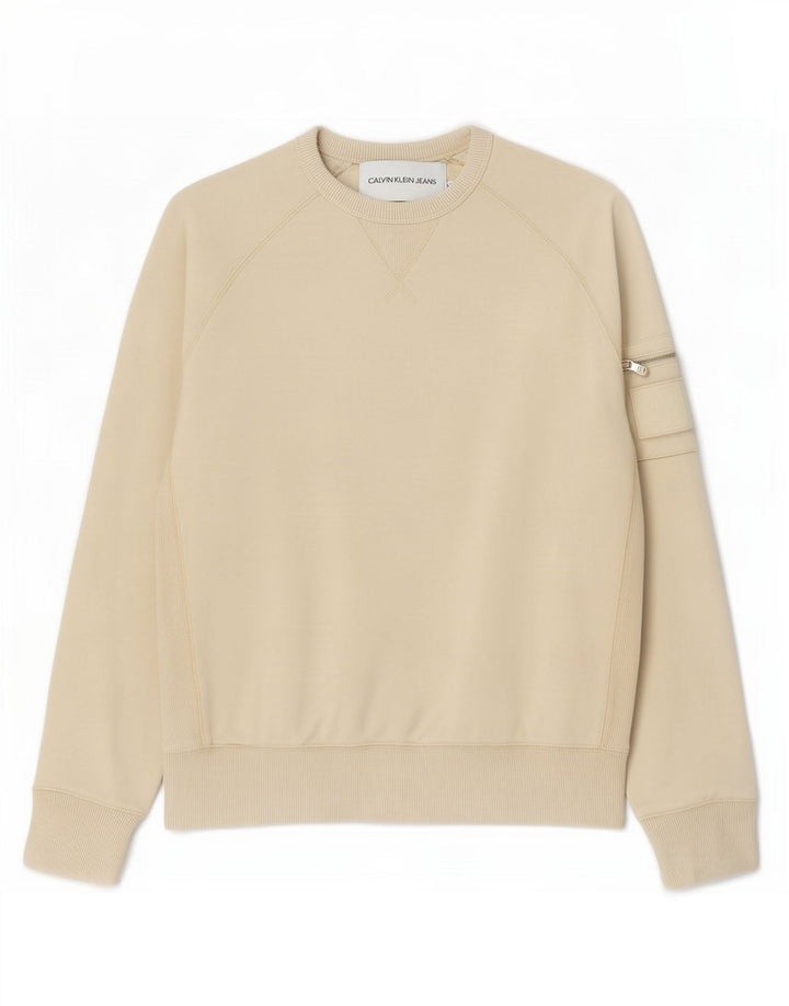 Calvin Klein Jeans Mens Sweatshirt Jumper Small Beige Cotton