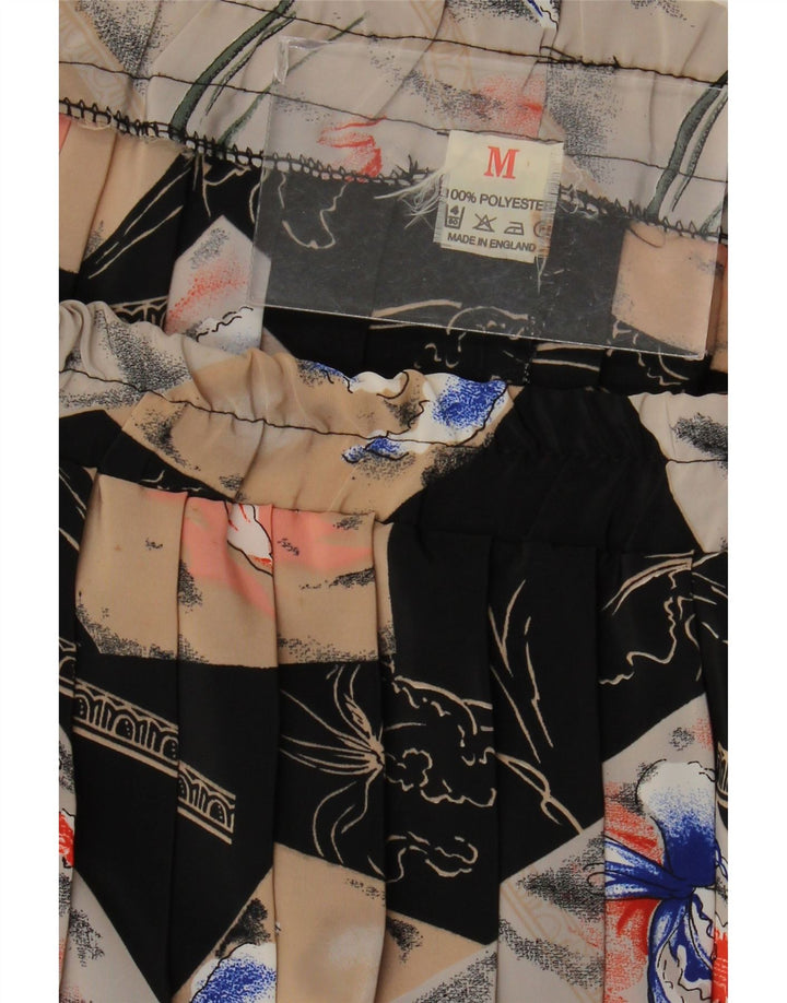 VINTAGE Womens Knife Pleated Skirt Medium W30  Black Floral Polyester