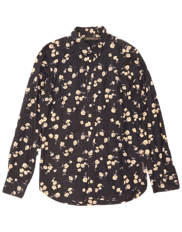 French Connection Mens Shirt Medium Navy Blue Floral Cotton