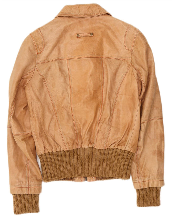 River Island Womens Bomber Jacket UK 10 Small Beige Colourblock