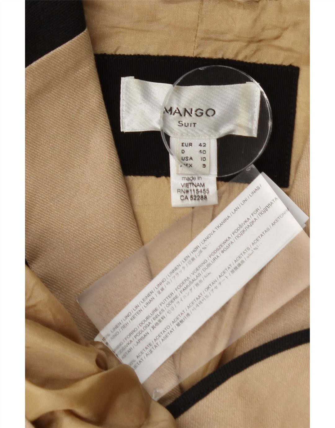 MANGO Womens 1 Button Blazer Jacket EU 42 Large Beige Colourblock Linen