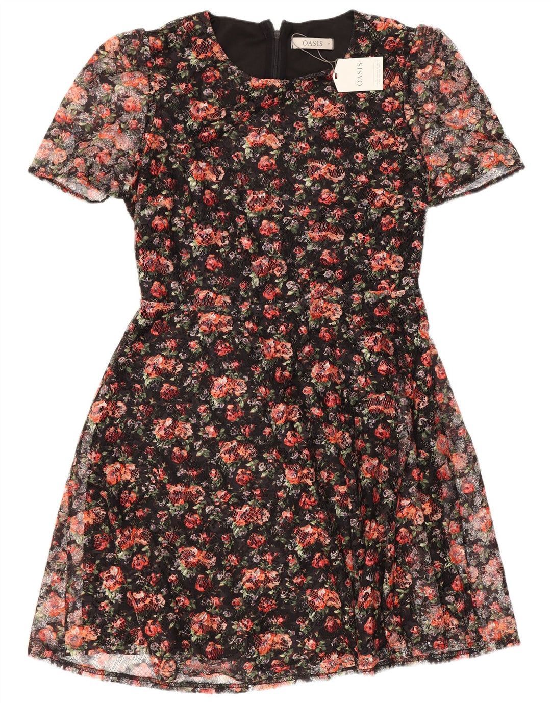 Oasis Womens A-Line Dress UK 12 Medium Black Floral Polyester