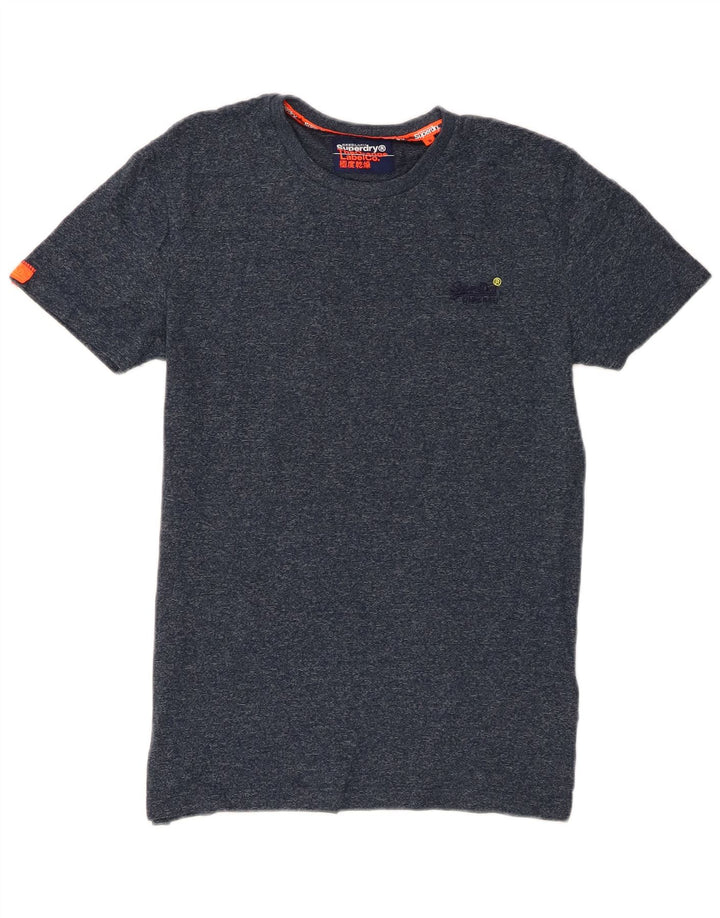 Superdry Mens T-Shirt Top Small Navy Blue Flecked Cotton
