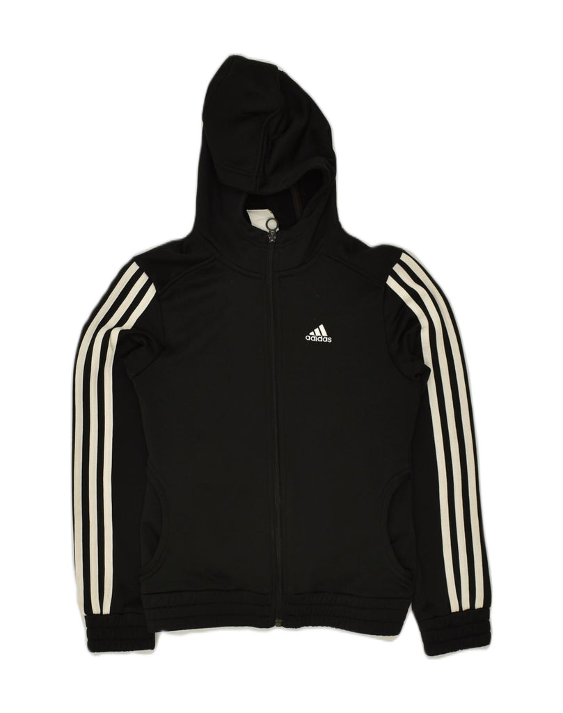 ADIDAS Boys Hooded Tracksuit Top Jacket 11-12 Years Black Polyester | Vintage Adidas | Thrift | Second-Hand Adidas | Used Clothing | Messina Hembry 