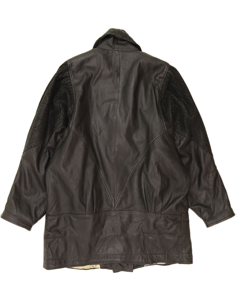 VINTAGE Womens Leather Coat UK 16 Large Black Animal Print Vintage Vintage and Second-Hand Vintage from Messina Hembry 