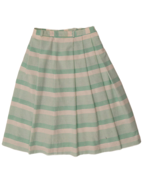 VINTAGE Womens Pleated Skirt UK 12 Medium W28  Green Striped Polyester