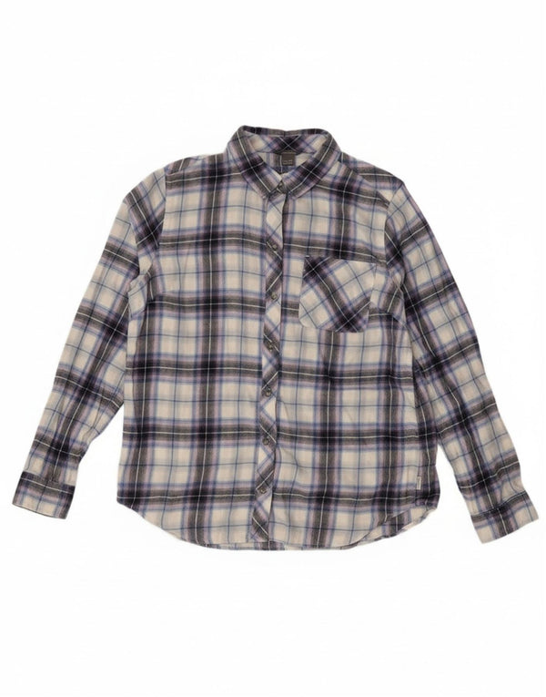 Eddie Bauer Womens Flannel Shirt UK 14 Medium Purple Plaid Cotton