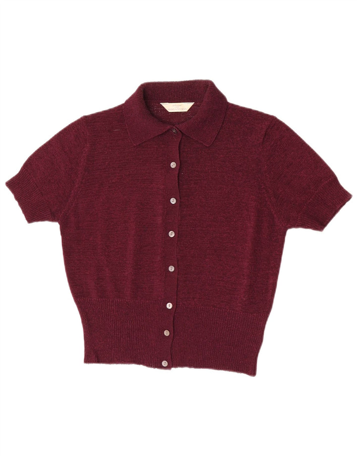 Marks & Spencer Womens Crop Cardigan Sweater UK 14 Medium Burgundy