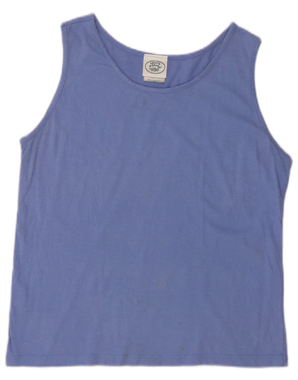 Laura Ashley Womens Crop Vest Top UK 14 Large Blue Cotton