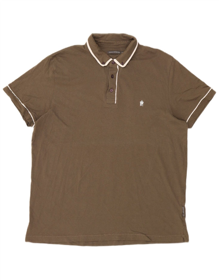 French Connection Mens Polo Shirt 2XL Khaki Striped Cotton