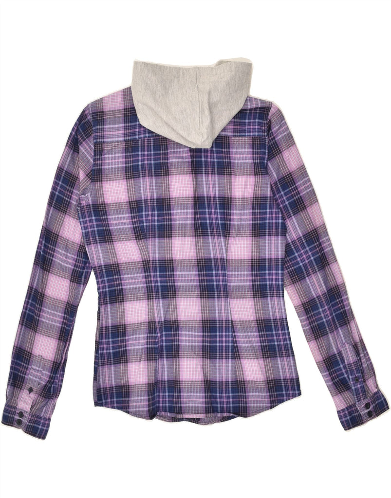 CONVERSE Womens Hooded Shirt UK 12 Medium Purple Check Cotton | Vintage Converse | Thrift | Second-Hand Converse | Used Clothing | Messina Hembry 