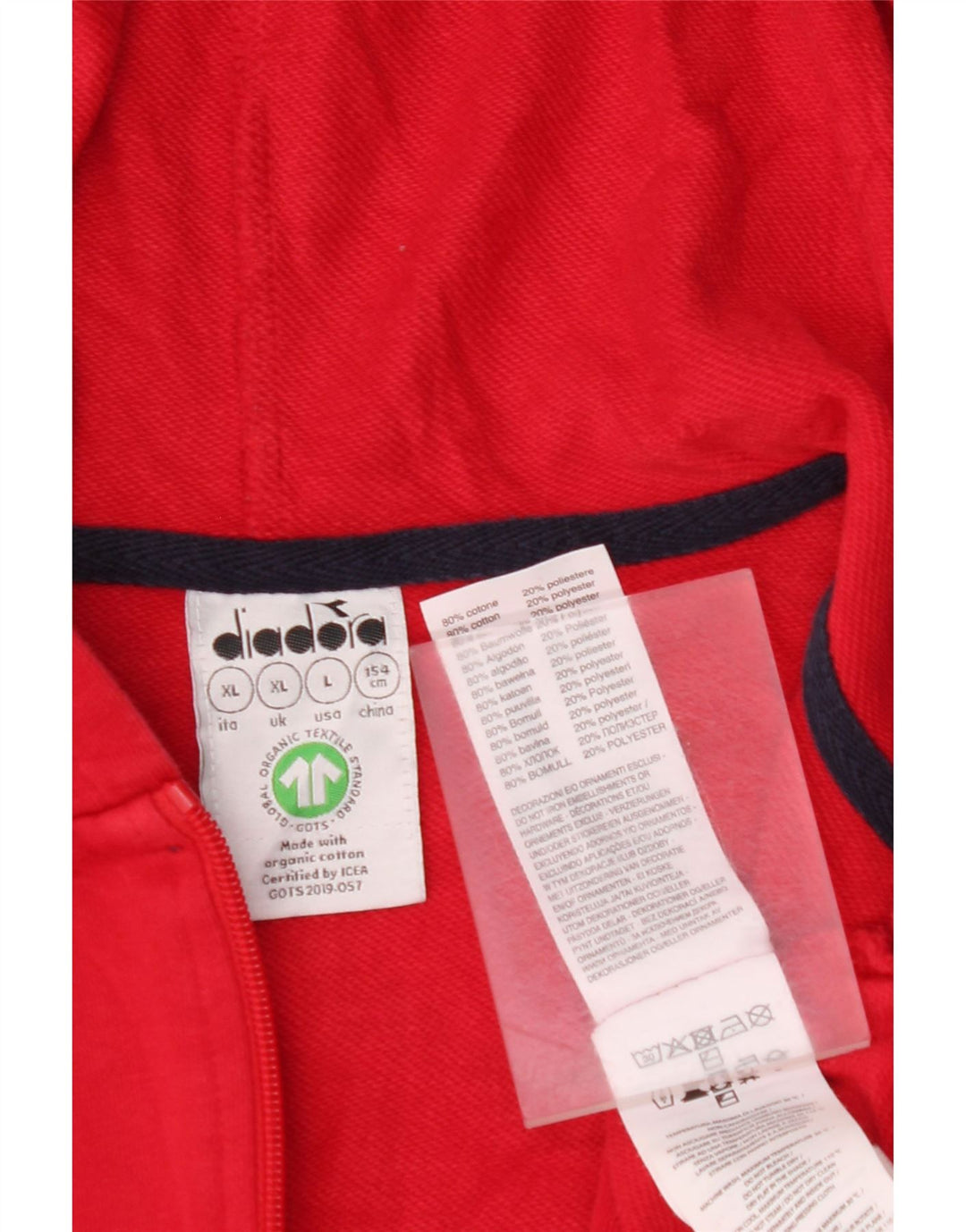 DIADORA Boys Graphic Zip Hoodie Sweater 11-12 Years XL Red Cotton