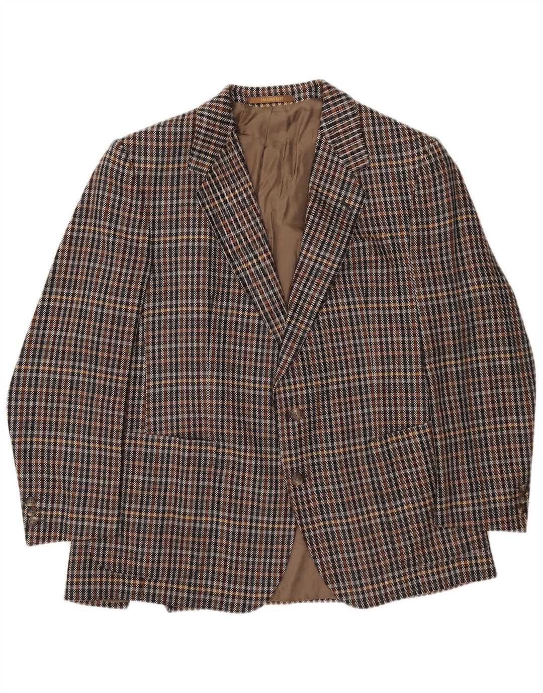 Vintage Mens 2 Button Blazer Jacket UK 40 Large Brown Houndstooth Cashmere
