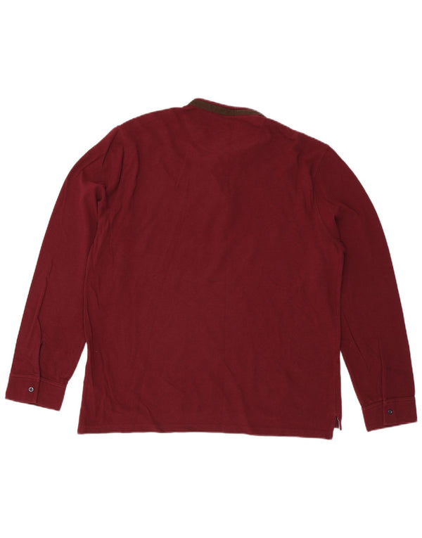 Massimo Dutti Mens Casual Fit Long Sleeve Polo Shirt 2XL Burgundy Cotton