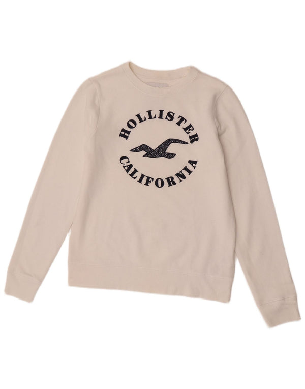 Hollister Mens Graphic Sweatshirt Jumper XS White Cotton