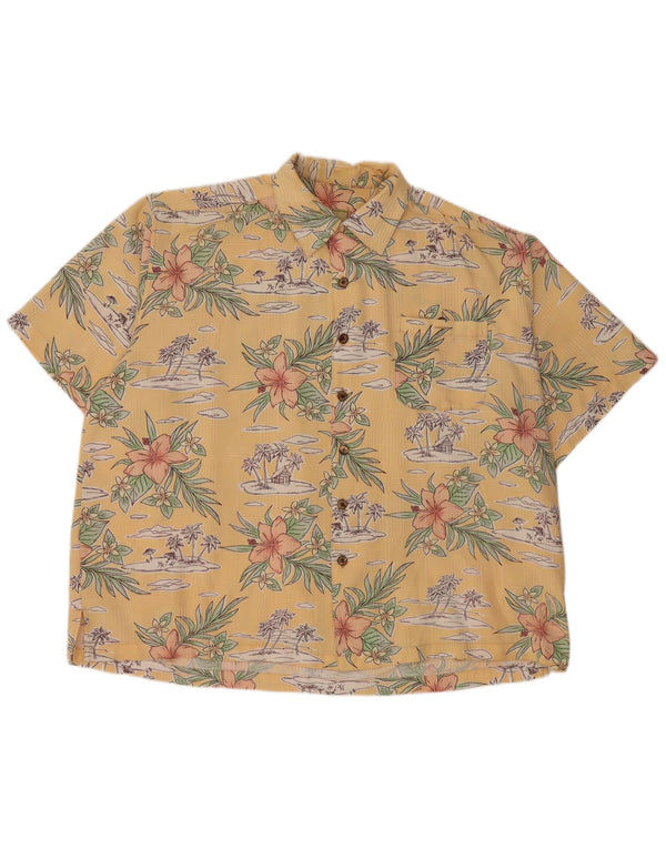Vintage Mens Short Sleeve Shirt 2XL Yellow Floral Rayon