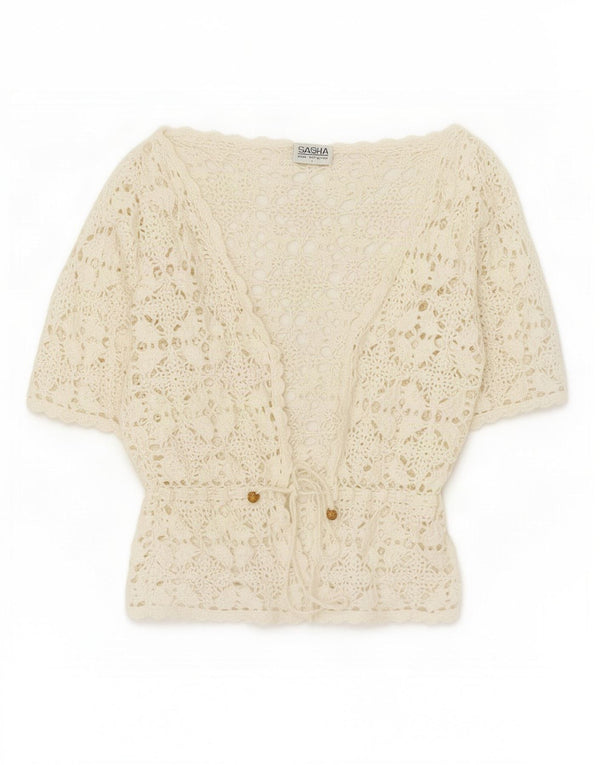 Sasha Womens Crop Short Sleeve Crochet Bolero Top UK 14 Large White Floral