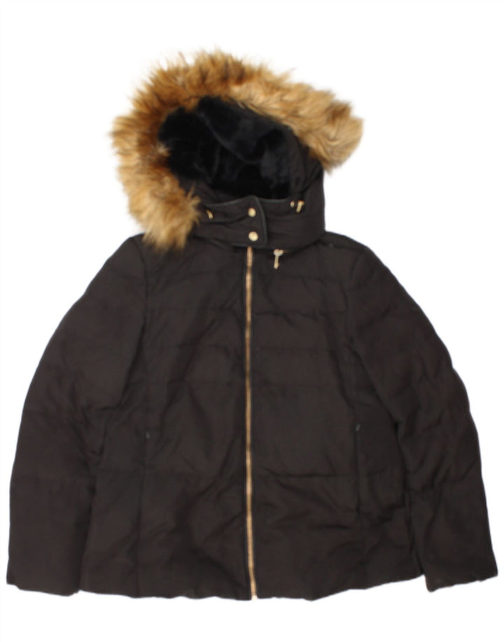 Zara Womens Hooded Padded Jacket UK 10 Small Black Polyester