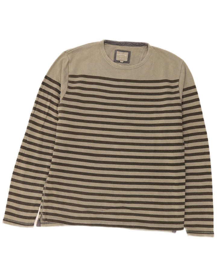 Fat Face Mens Top Long Sleeve Large Beige Striped Cotton