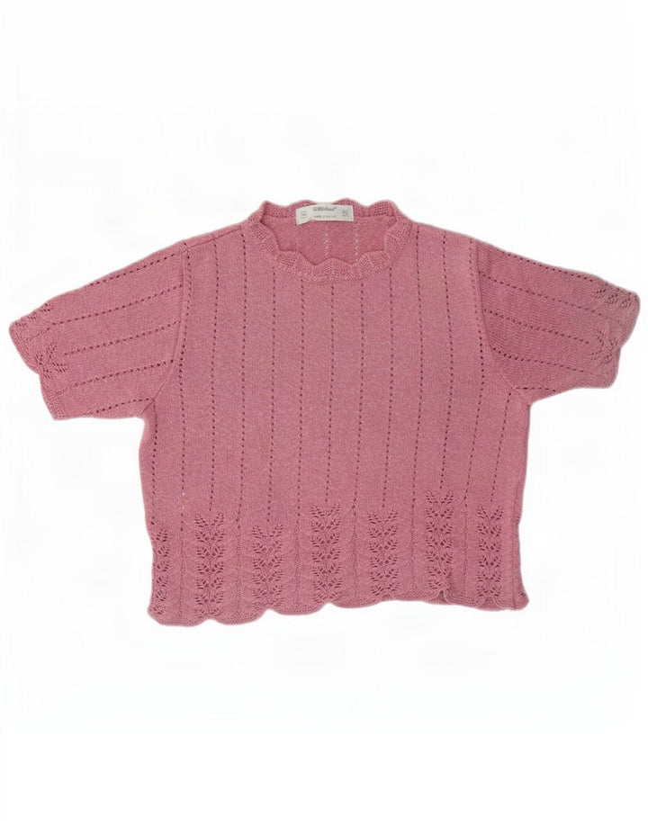 St Michael Womens Short Sleeve Crew Neck Jumper Sweater UK 14 Medium Pink