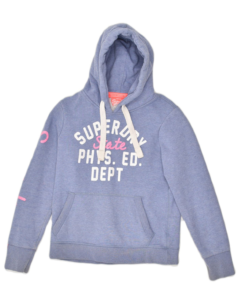 SUPERDRY Womens Graphic Hoodie Jumper UK 12 Medium Blue Cotton | Vintage Superdry | Thrift | Second-Hand Superdry | Used Clothing | Messina Hembry 