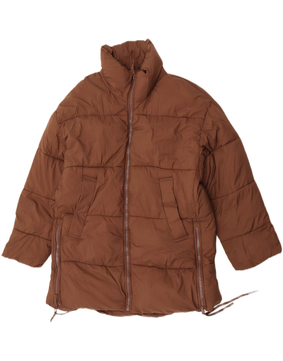 Zara Womens Oversized Padded Coat UK 10 Small Brown Nylon