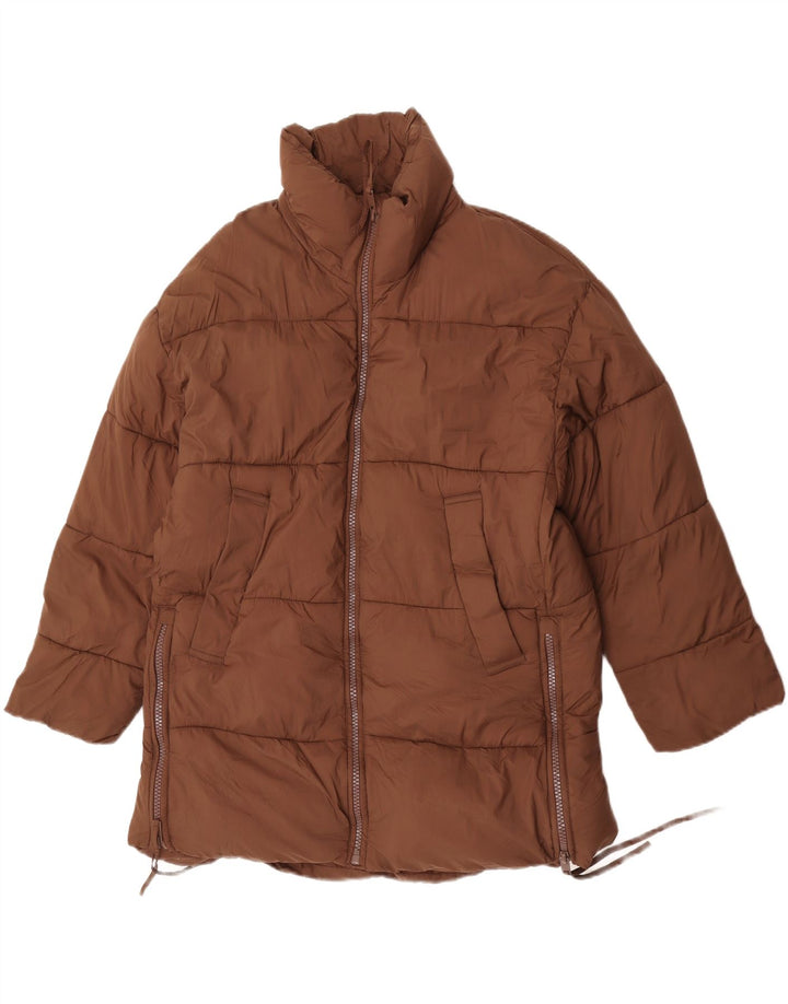 Zara Womens Oversized Padded Coat UK 10 Small Brown Nylon