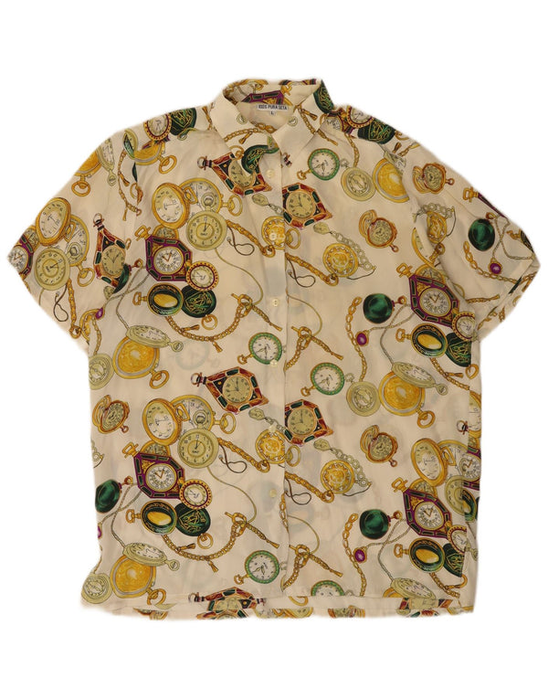 Vintage Womens Abstract Pattern Shirt Blouse UK 16 Large Off White