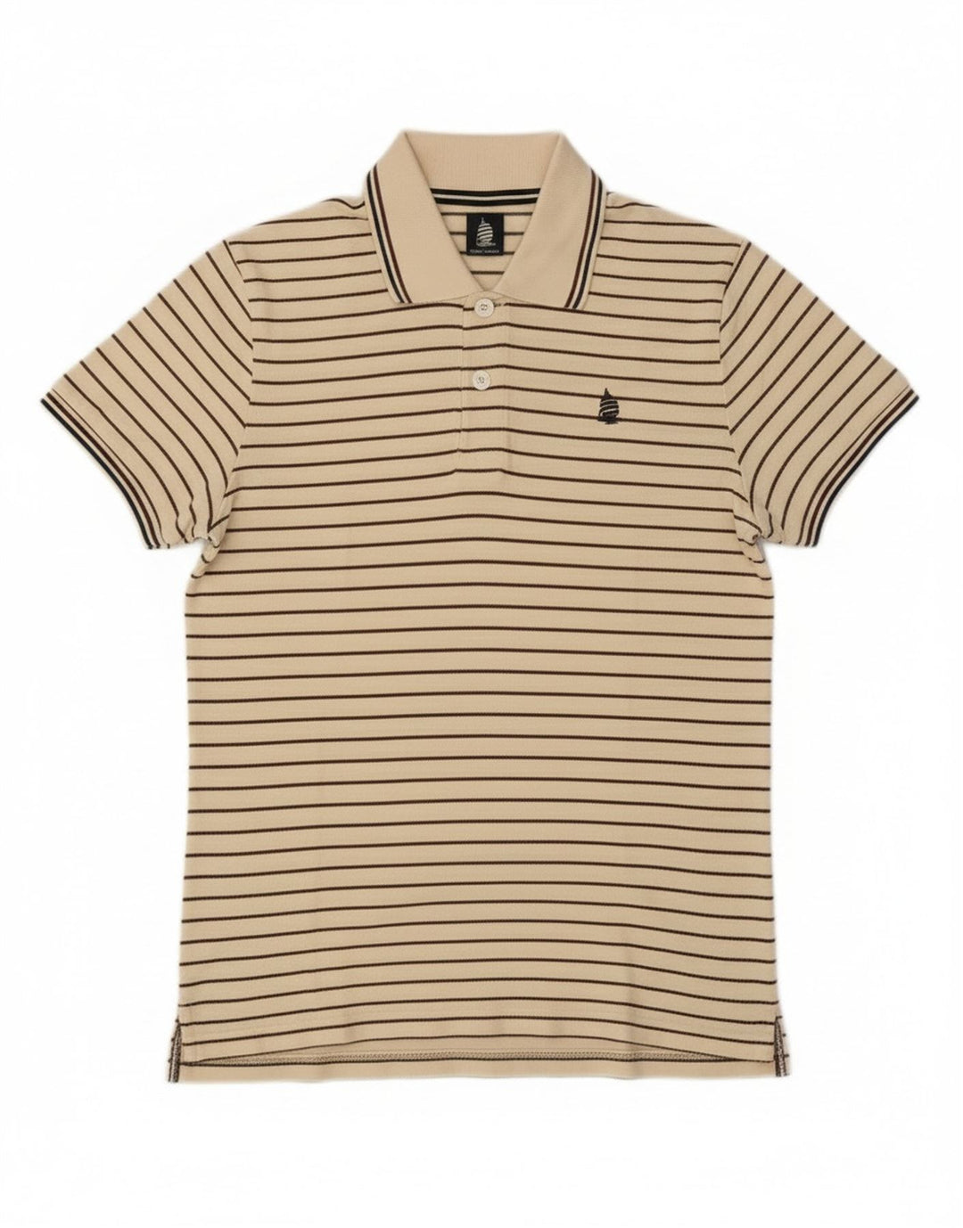 Marina Yachting Mens Polo Shirt Small Beige Striped Cotton