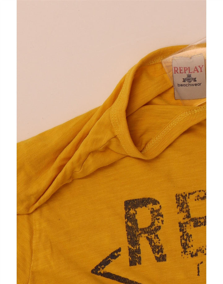 REPLAY Womens Graphic T-Shirt Top UK 14 Medium Yellow