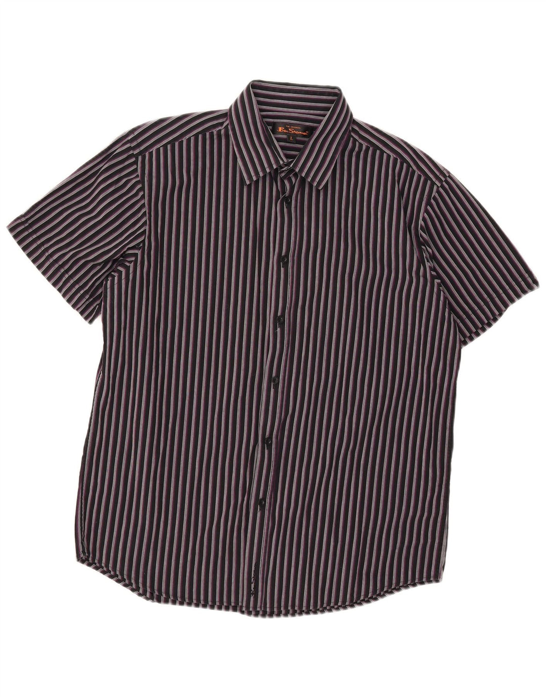 Ben Sherman Mens Short Sleeve Shirt Large Black Striped Cotton