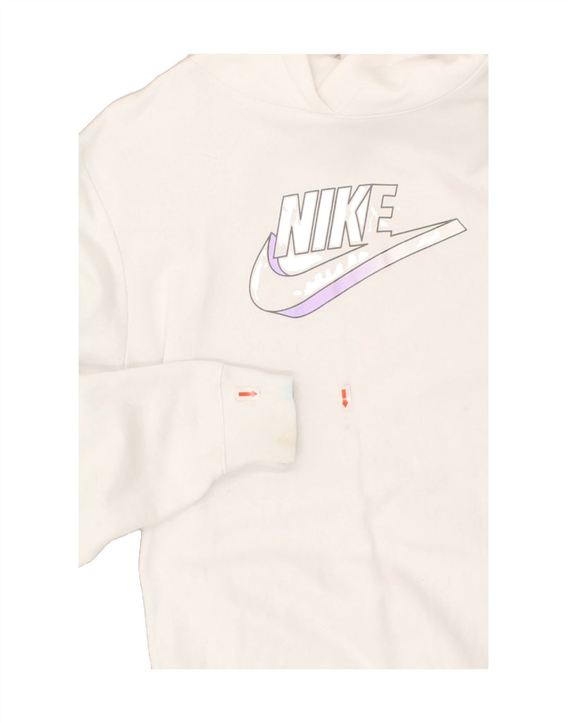 NIKE Womens Graphic Hoodie Jumper UK 6 XS White Cotton | Vintage Nike | Thrift | Second-Hand Nike | Used Clothing | Messina Hembry 