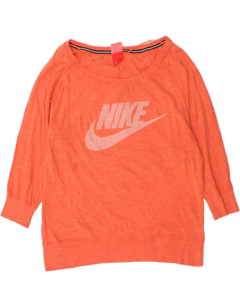 NIKE Womens Graphic Sweatshirt Jumper UK 16 Large Orange Flecked Cotton Vintage Nike and Second-Hand Nike from Messina Hembry 