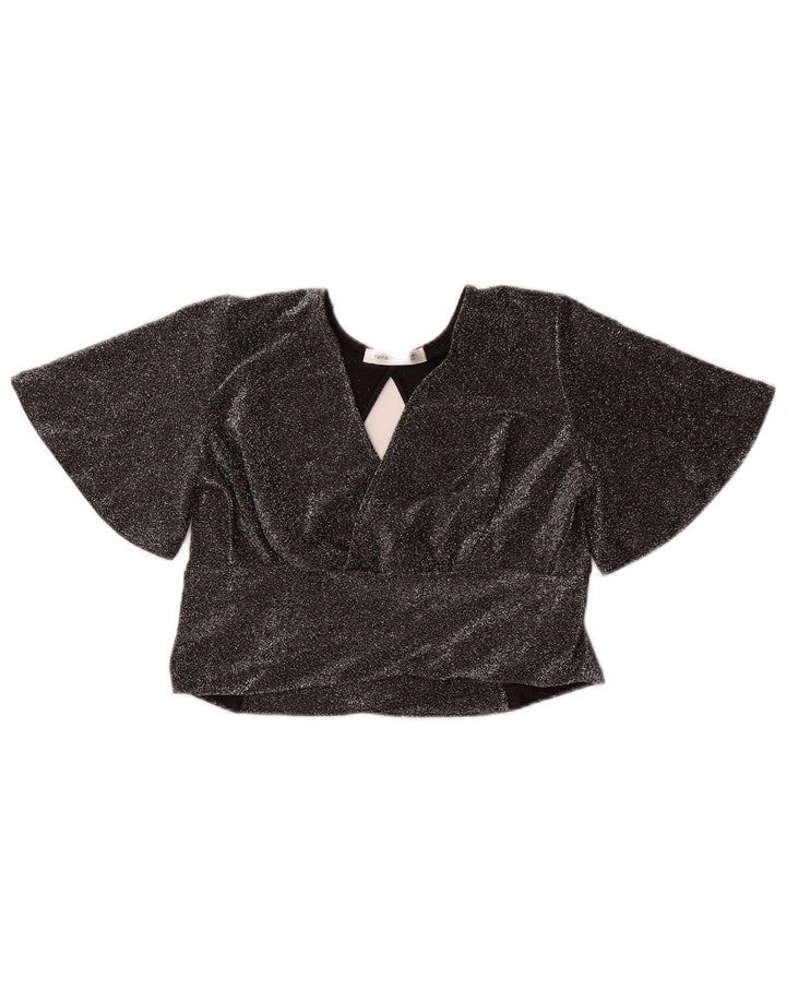 TERRANOVA Womens Crop Blouse Top UK 6 XS Grey Polyester