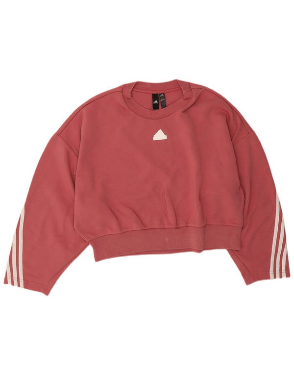 Adidas Womens Crop Oversized Sweatshirt Jumper UK 16/18 Large Pink Cotton
