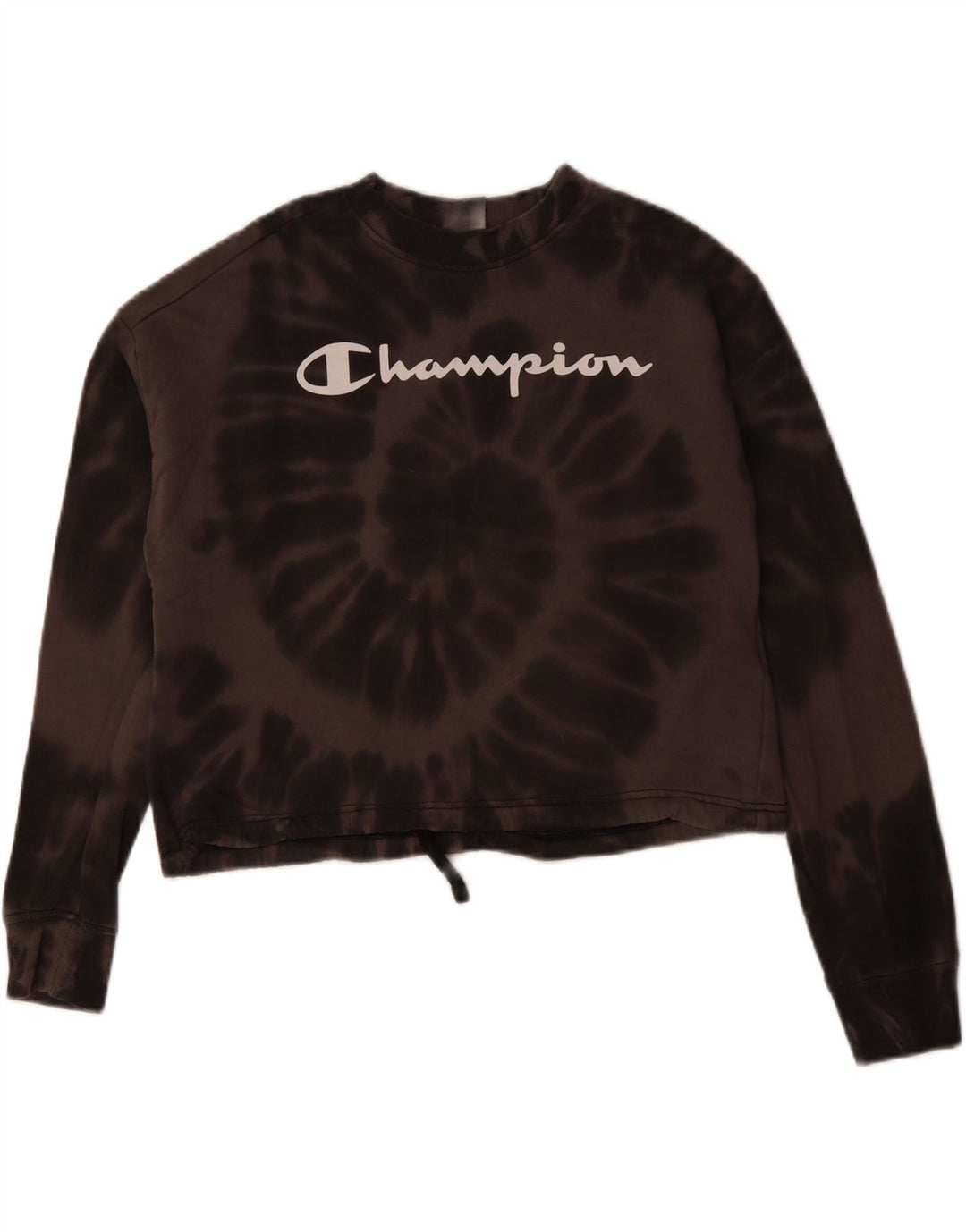 CHAMPION Womens Crop Graphic Sweatshirt Jumper UK 14 Medium Brown Tie Dye