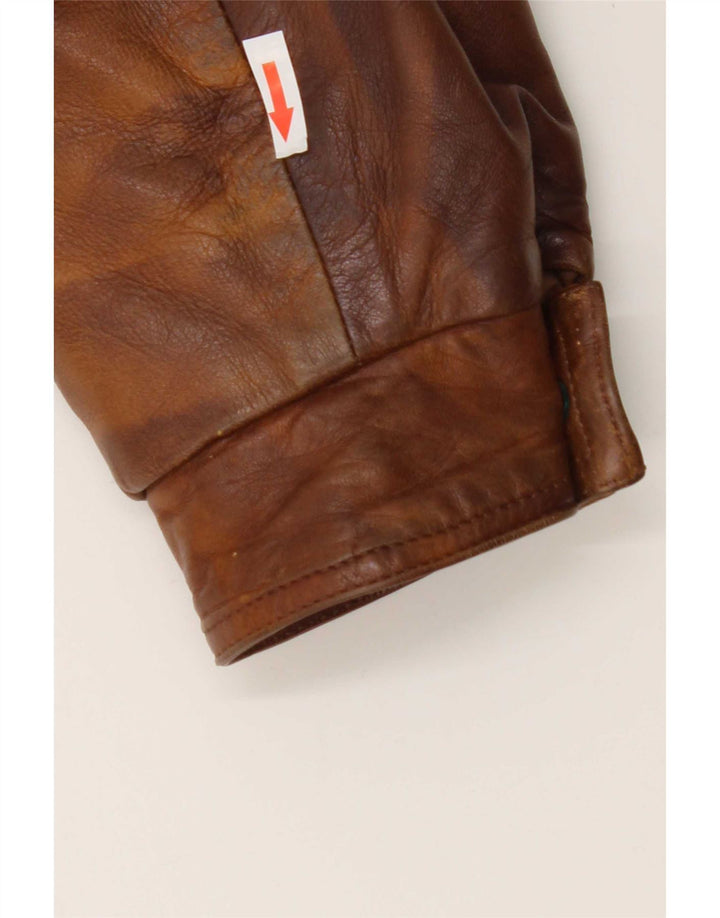 Vintage Mens Military Leather Jacket UK 44 2XL Brown Leather