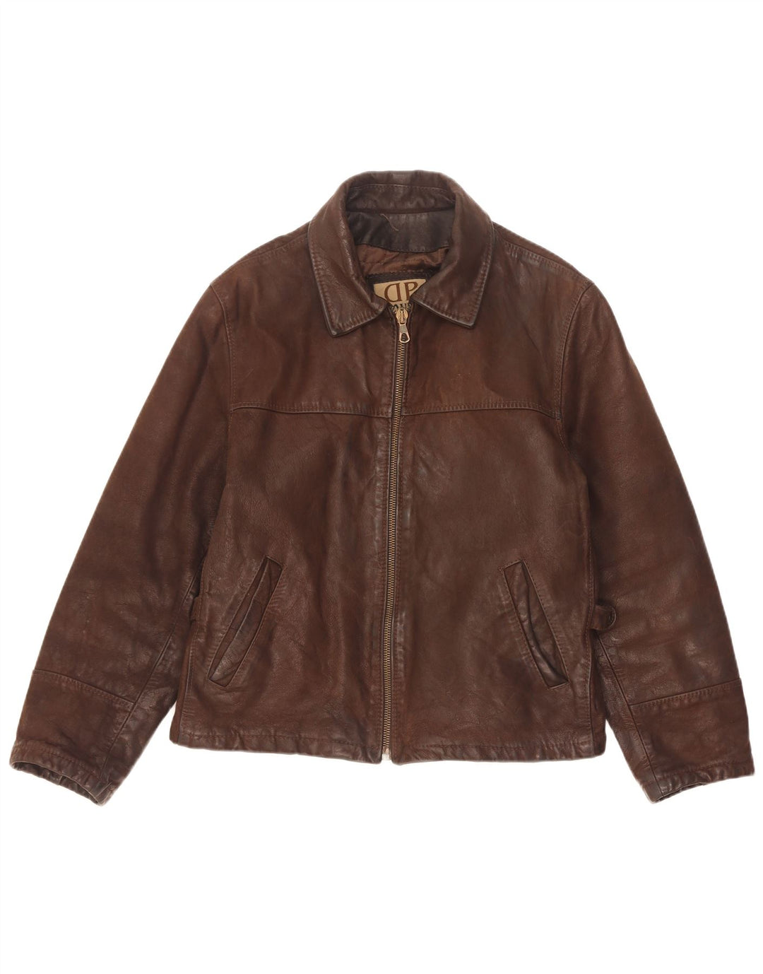 Donna Pelle Mens Loose Fit Leather Jacket IT 46 Small Brown Leather