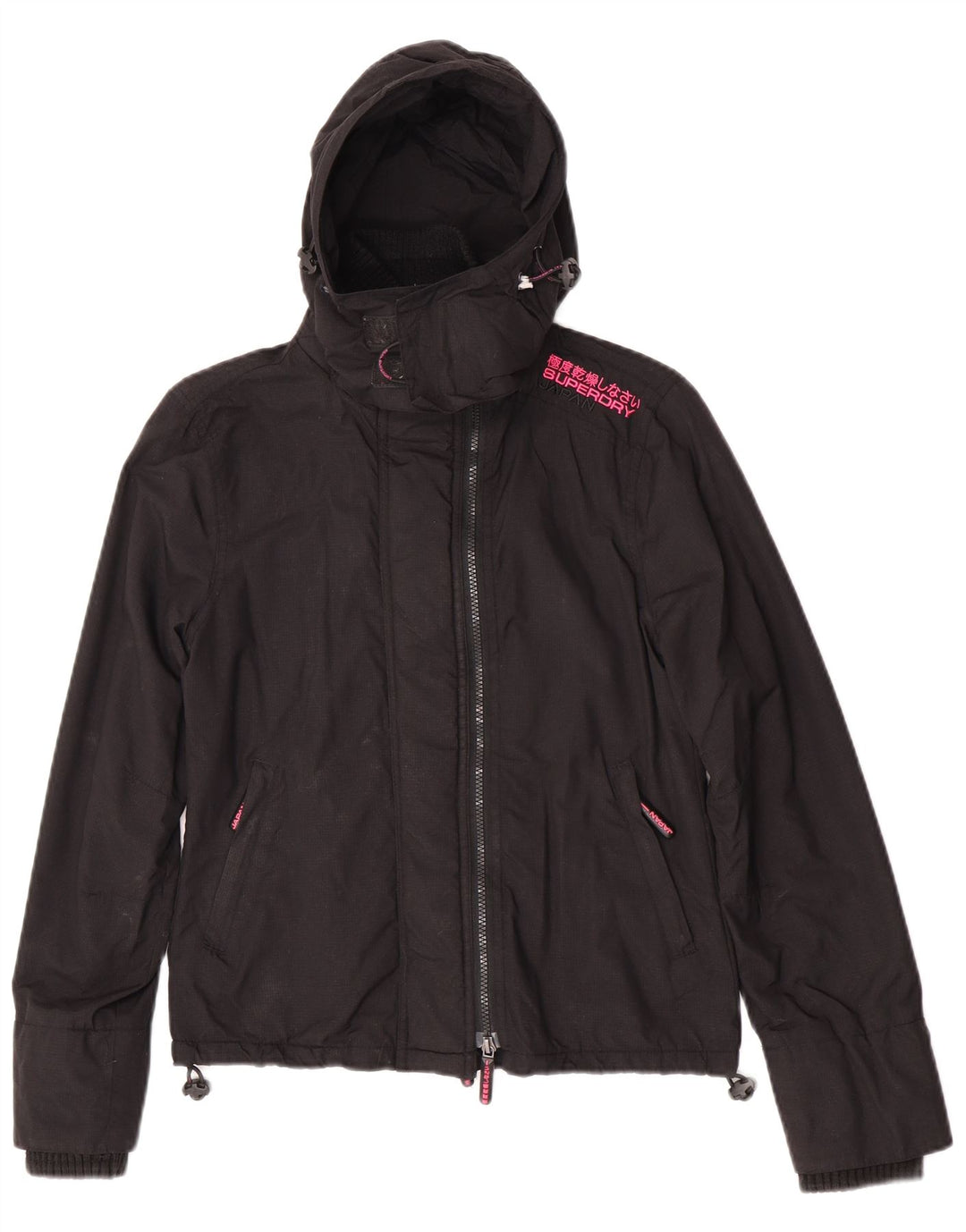 Superdry Womens Hooded Windbreaker Jacket UK 10 Small Black Nylon