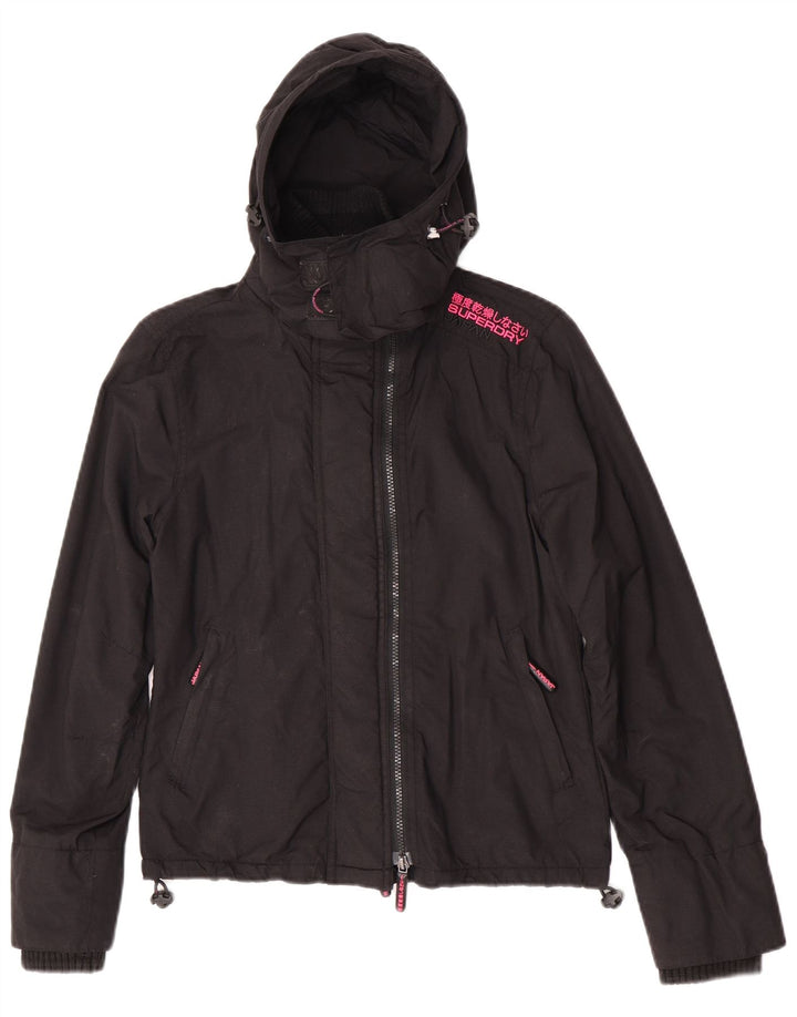 Superdry Womens Hooded Windbreaker Jacket UK 10 Small Black Nylon
