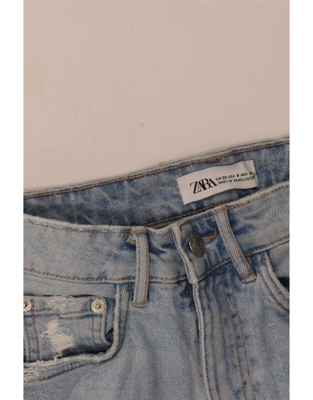 Zara Womens Distressed Denim Shorts EU 32 2XS W22 Blue
