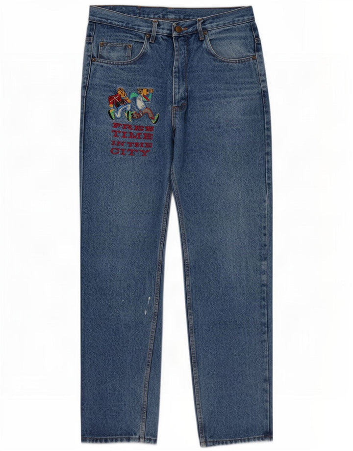 Base 92 Mens Graphic Tapered Jeans IT 48 Medium W32 L34 Blue Cotton
