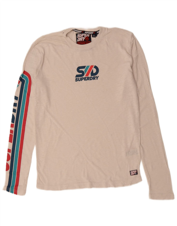 SUPERDRY Mens Graphic Top Long Sleeve Small Off White Cotton