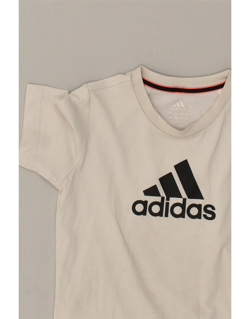 ADIDAS Boys Climalite Graphic T-Shirt Top 7-8 Years White Cotton Vintage Adidas and Second-Hand Adidas from Messina Hembry 