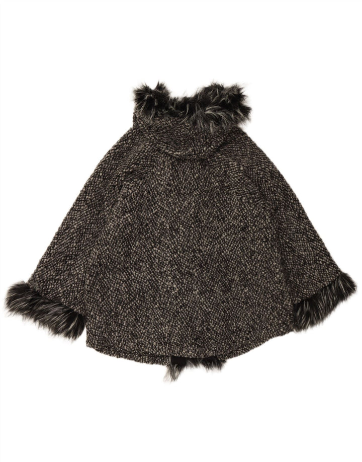 VINTAGE Womens Loose Fit Hooded Cape Coat UK 10 Small Black Wool