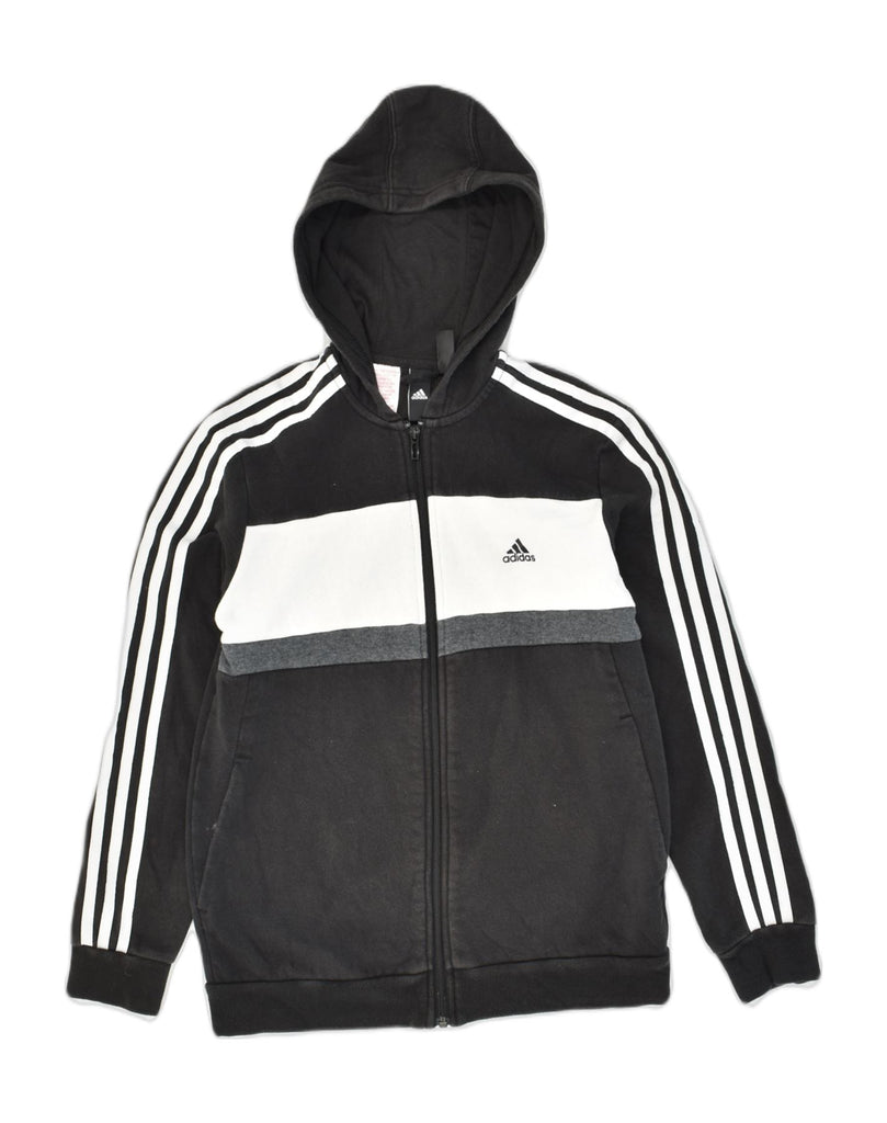 ADIDAS Boys Zip Hoodie Sweater 13-14 Years Black Colourblock Cotton | Vintage Adidas | Thrift | Second-Hand Adidas | Used Clothing | Messina Hembry 